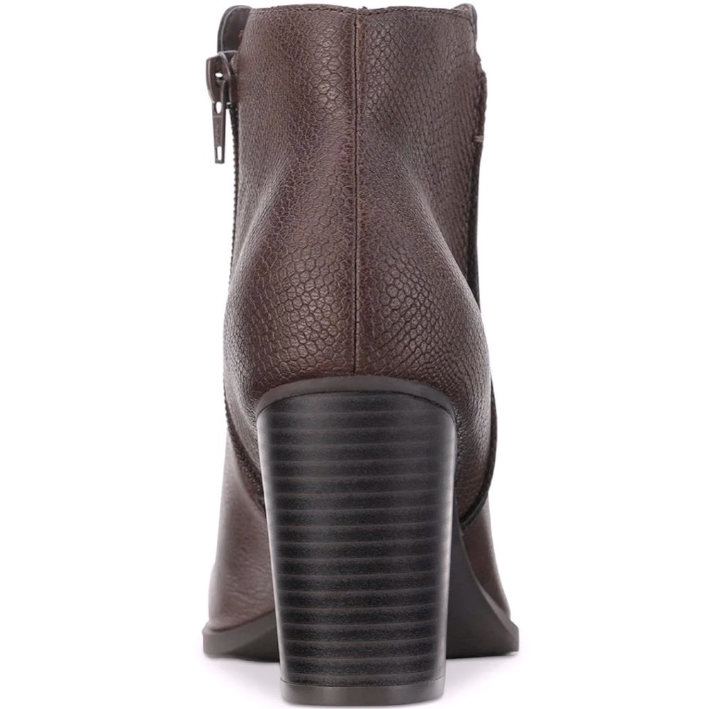 NIB [Sun + Stone] Graceyy Dark Brown Smooth Faux Leather Block Heel Booties - Picture 3 of 16